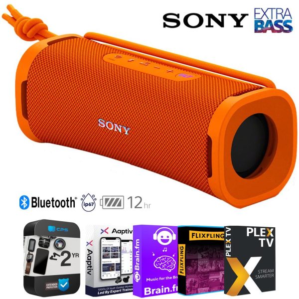 Sony EXTRA BASS Portable Bluetooth Speaker (2024), Orange w  Audio + Warranty Bundle Discount