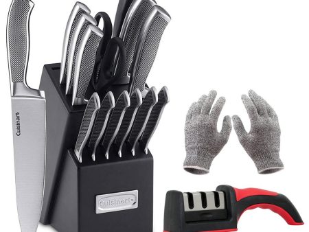 Cuisinart 15-Piece Cutlery Knife Block Set Steel with Knife Sharpener and Gloves Online now