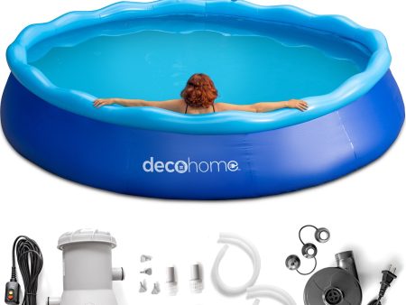 Deco Home 12FT x 30IN Inflatable Pool with Filter Pump and Air Compressor for Inflation Online now